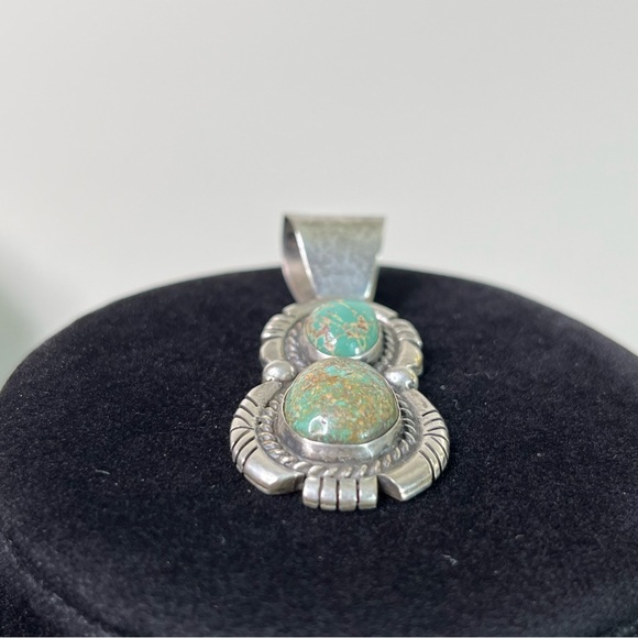 Navajo Turquoise Signed FT Sterling Silver Pendant - Picture 2 of 7